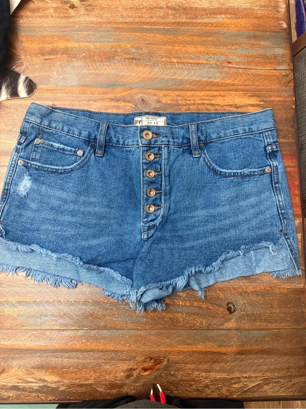 Free People Distressed Button-Front frayed Denim Shorts